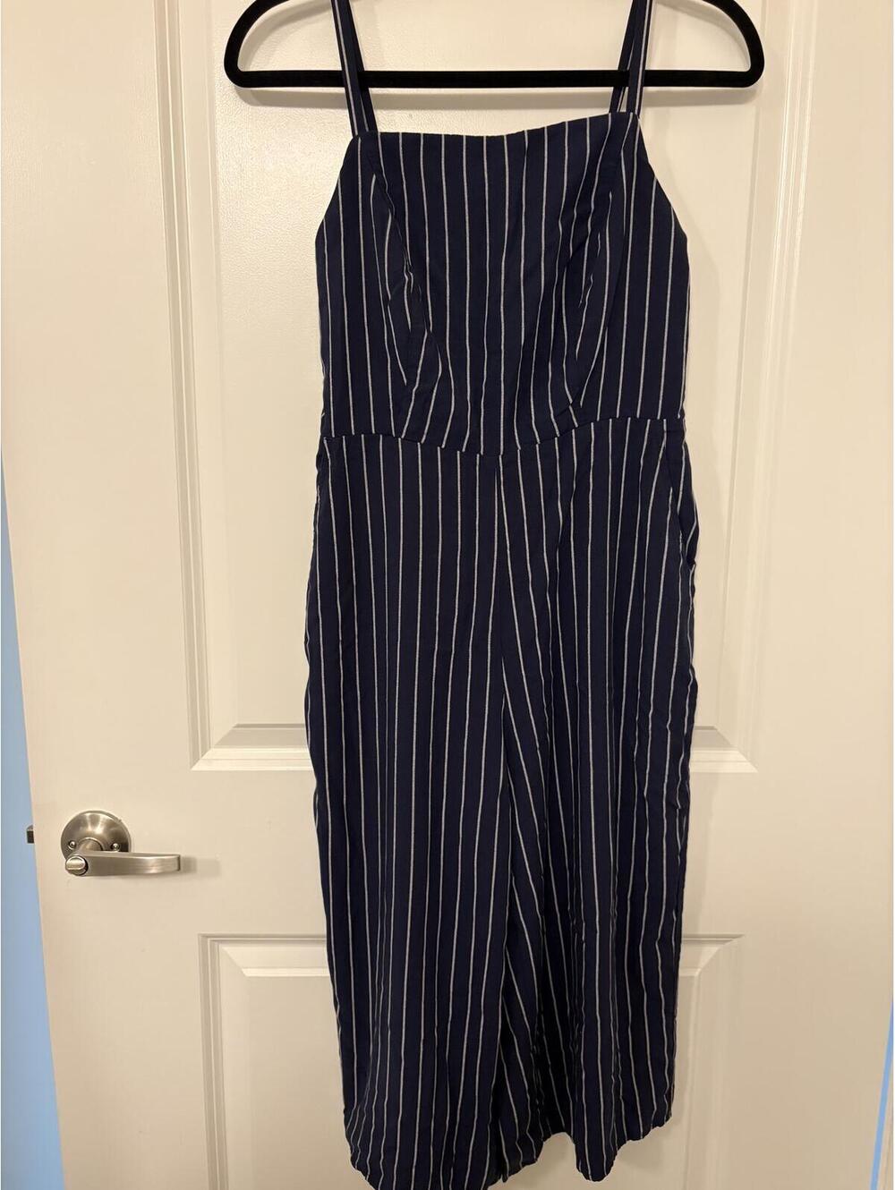 Old Navy Navy Stripe Jumpsuit Medium Petite MP Wide Leg
